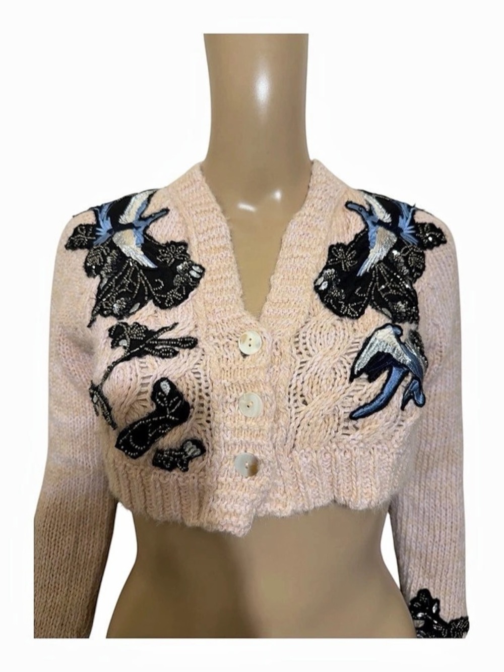 Anthropologie exclusively Floral Cropped Cardigan in Pink & Black XXS NWT - Picture 5 of 8